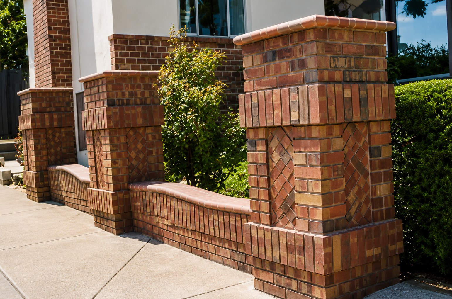 Brick post and decorative garden wall Portland OR residential masonry
